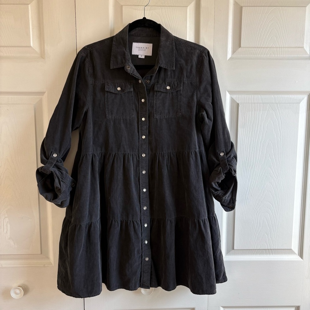 The Shirt Rochelle Behrens Black Button Down Dress S Tiered Maternity Pregnancy
